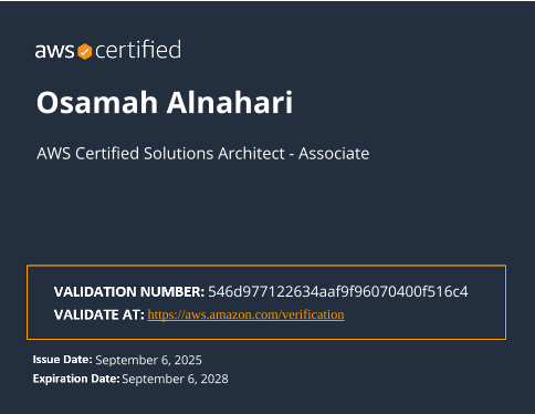 AWS Certified Solutions Architect – Associate certificate
